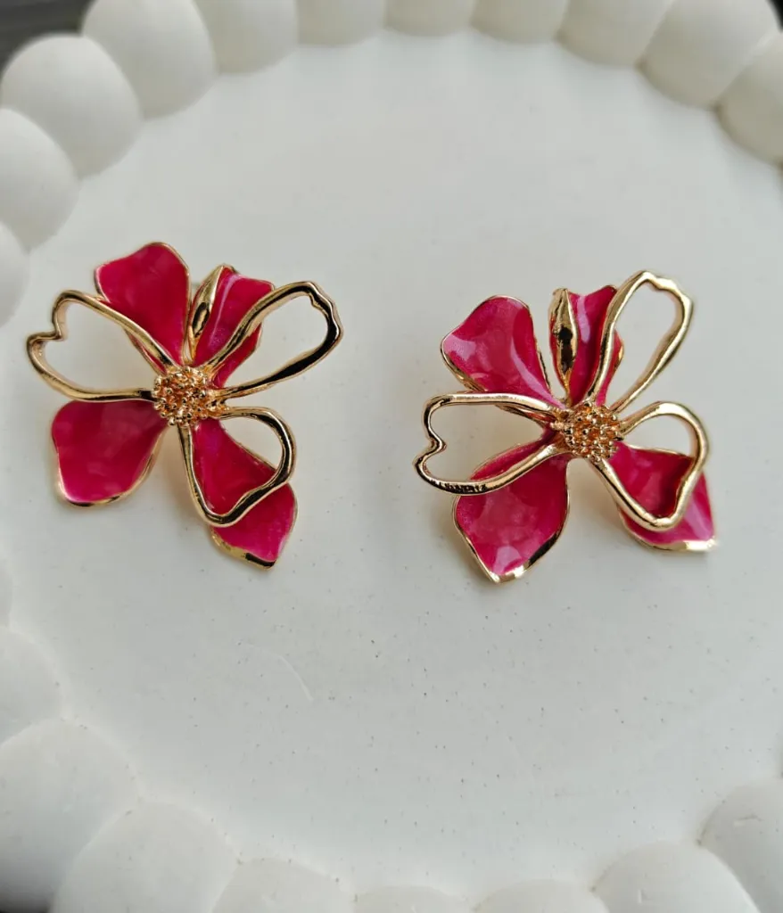 [AM-ER-00000123] Floral Elegance Enamel Earring - Pink