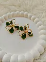 Floral Elegance Enamel Earring - Green
