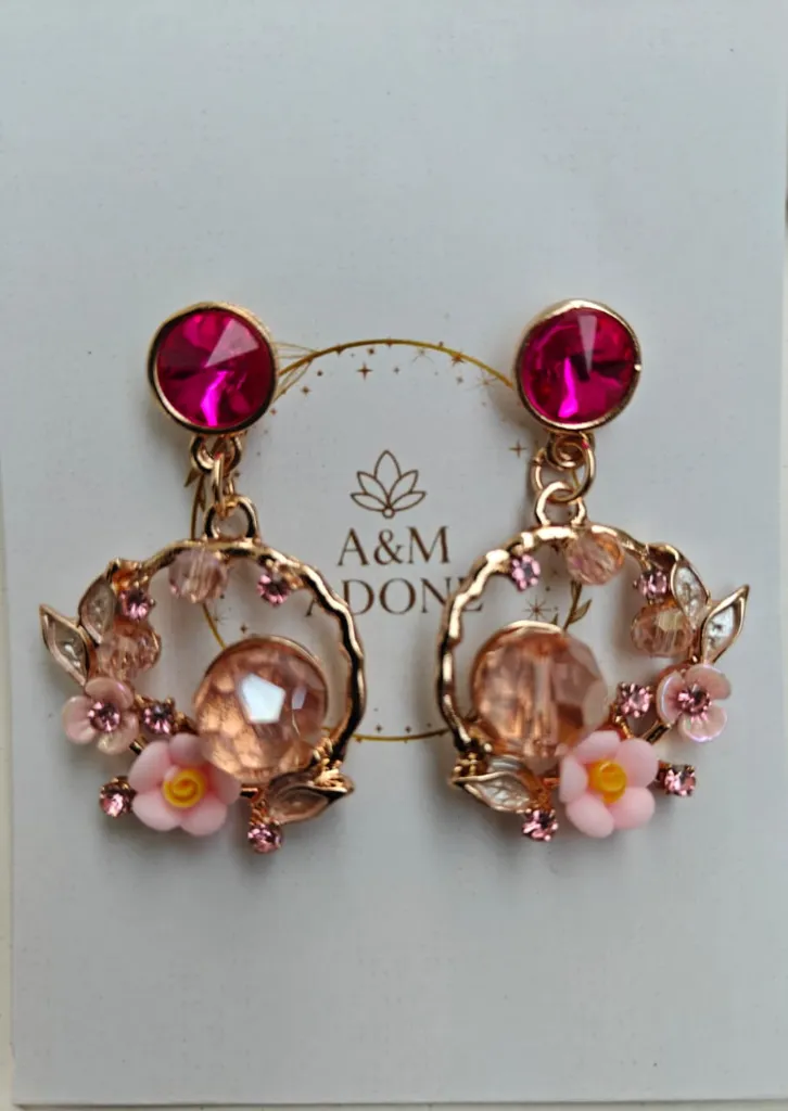 [AM-ER-00000125] Korean Crystal Extravagance earring - Pink