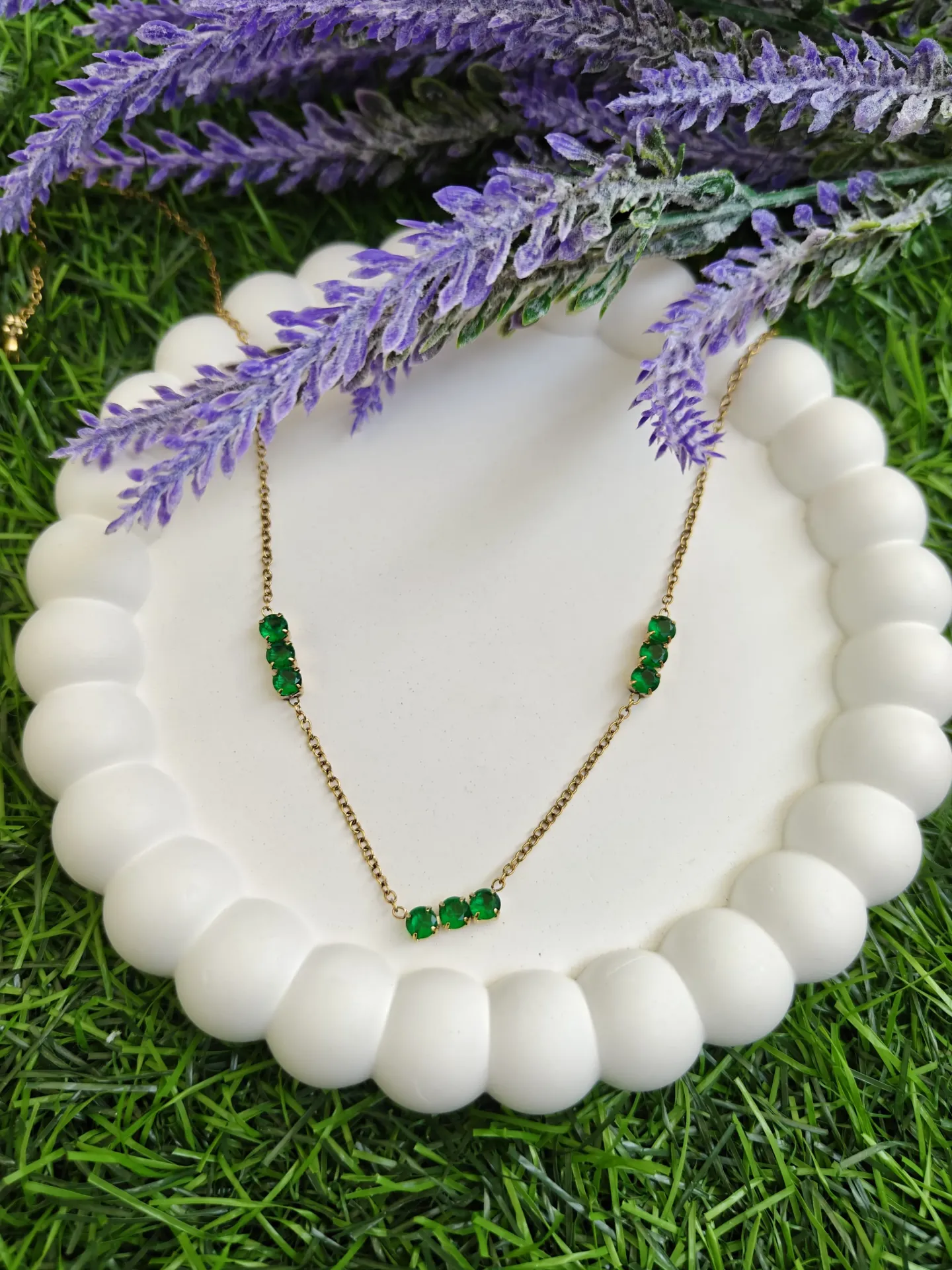 [AM-NL-00000162] Emerald Trio Necklace