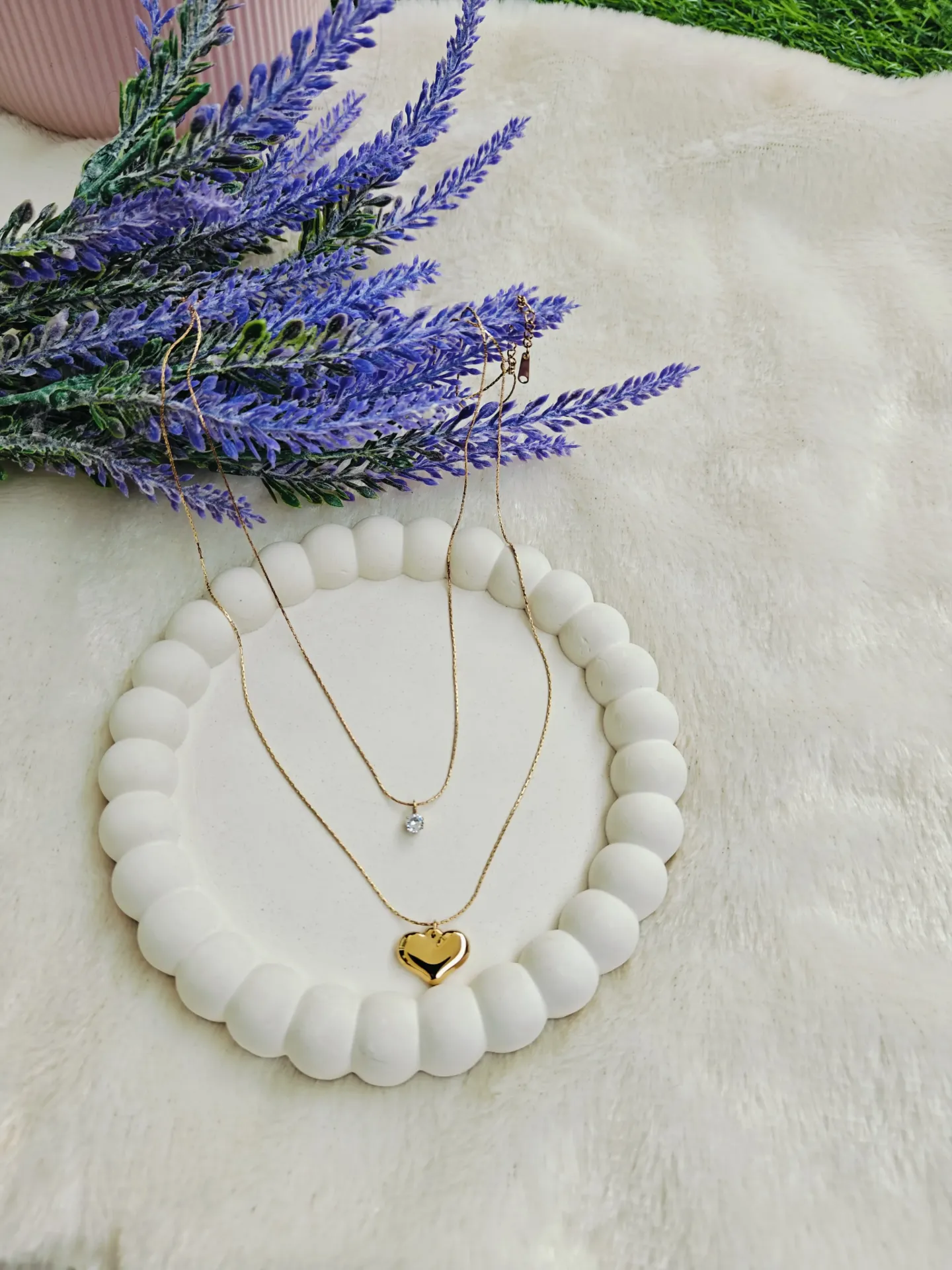 Double Chain - Heart and Crystal Necklace