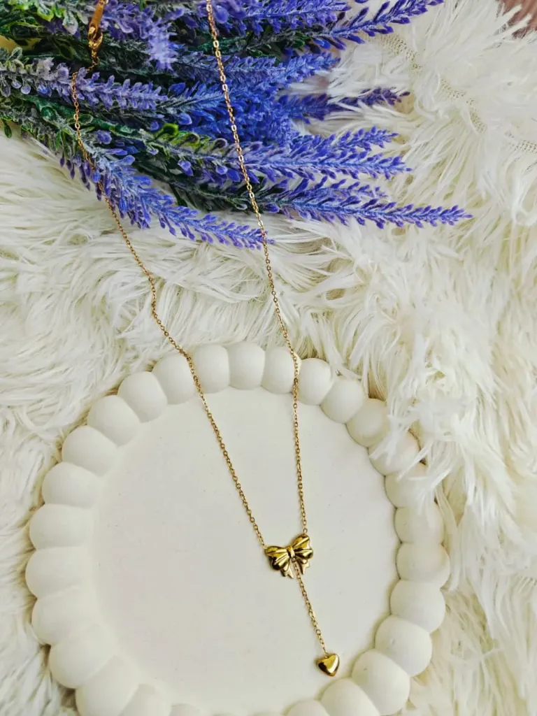 [AM-NL-00000174] Bow and Heart pendant chain