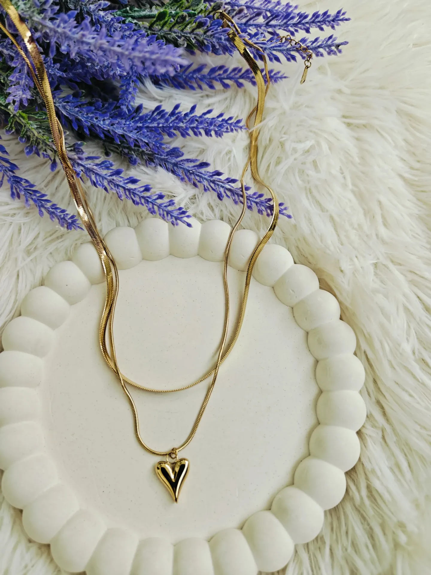 [AM-NL-00000178] V Heart - Double layer Necklace