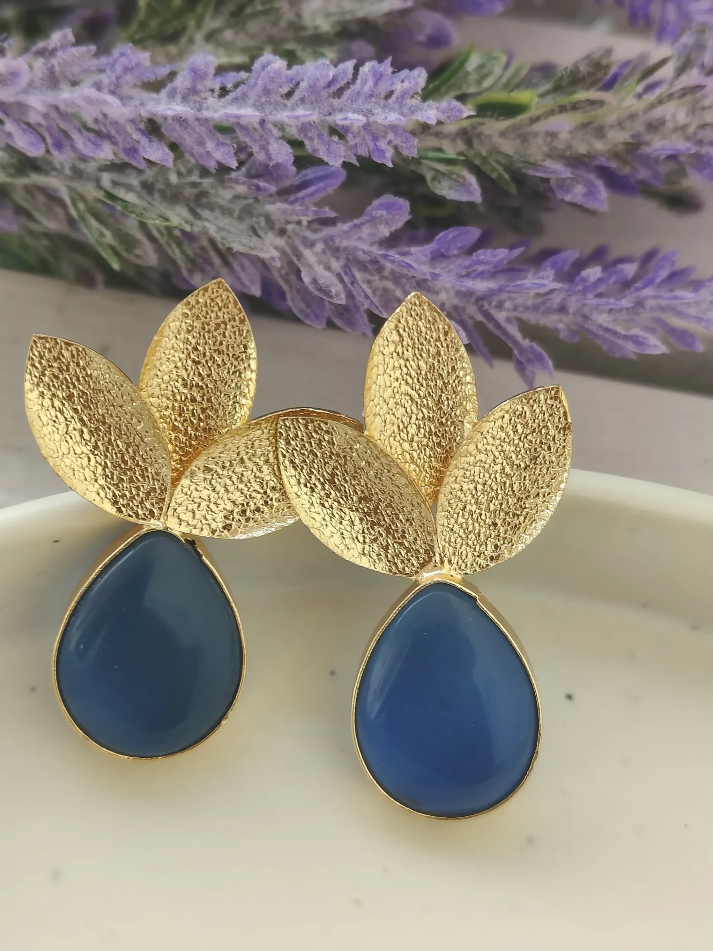 Golden Bloom earrings - Indigo Blue