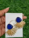 Golden Plume Earrings - Blue