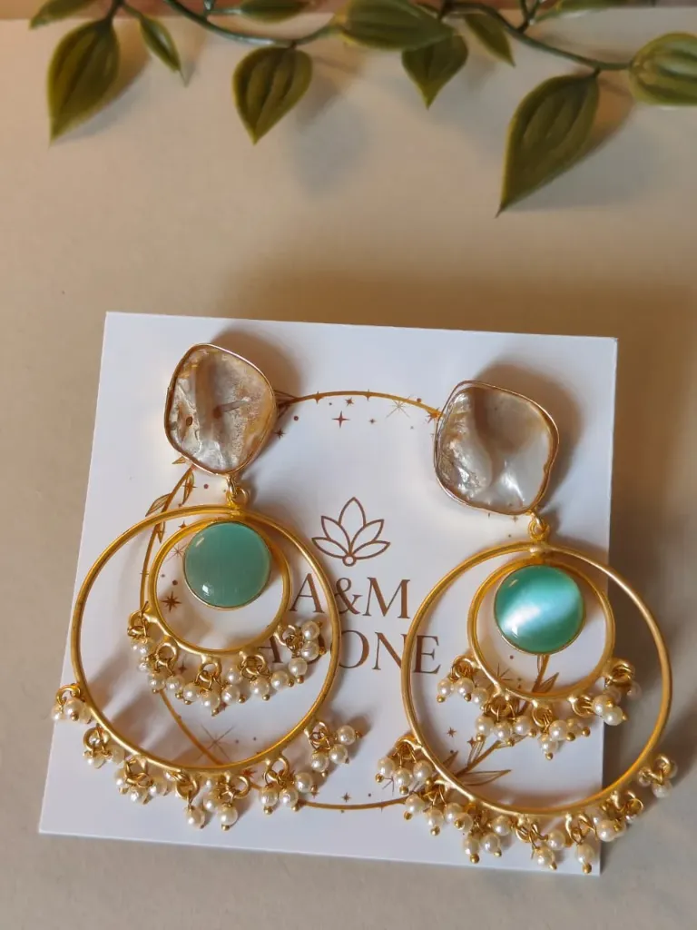 [AM-ER-0000057] Adorned Heritage Earrings - Aqua green