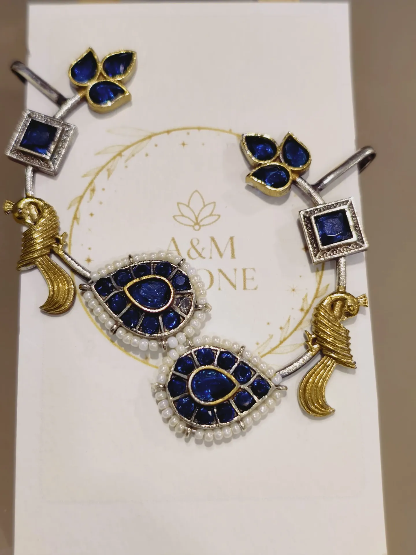 [AM-ER-0000062] Antique Peacock Ear Cuffs - Blue